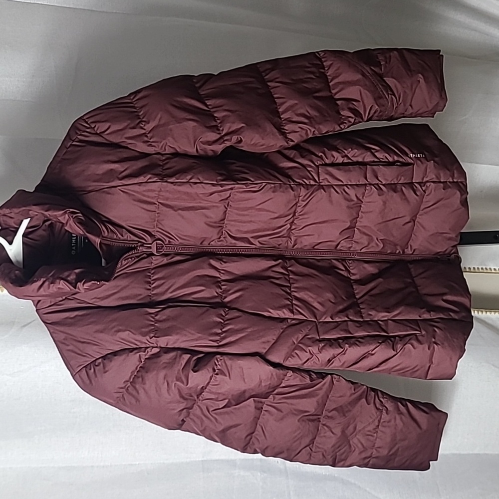 Athleta Downtown  down Jacket, MED, Decadent Chocolate (maroon) Retail $199 - Picture 2 of 6